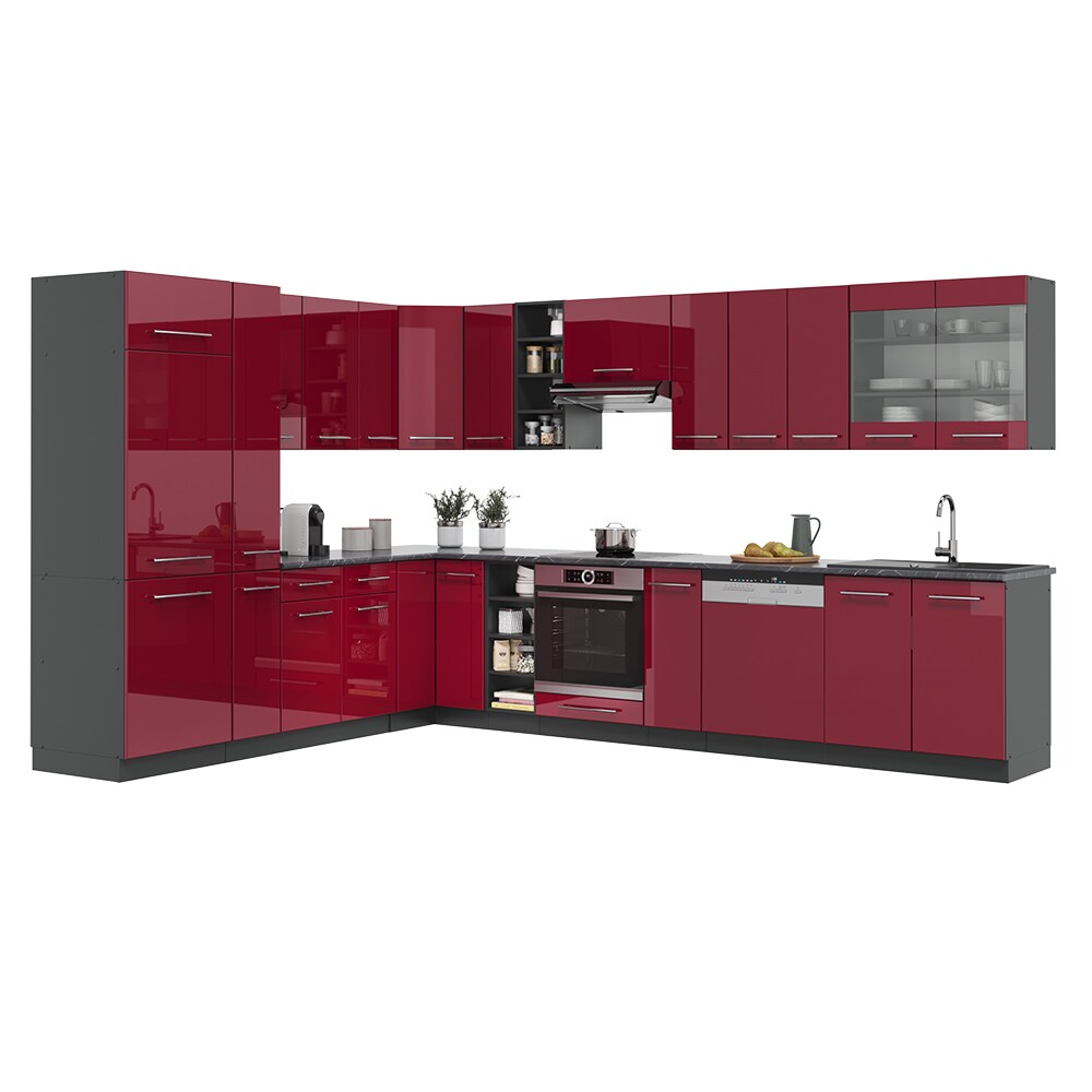 Vicco Eckküche Fame-LINE Küchenzeile Küche 257x347 cm Bordeaux Hochglanz
