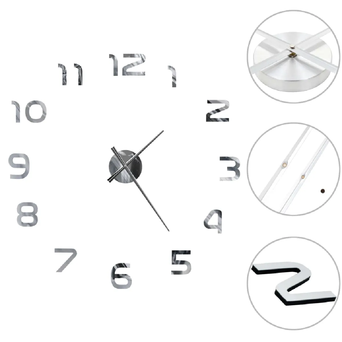 Decoshop26 Horloge 3D XXL Argenté
