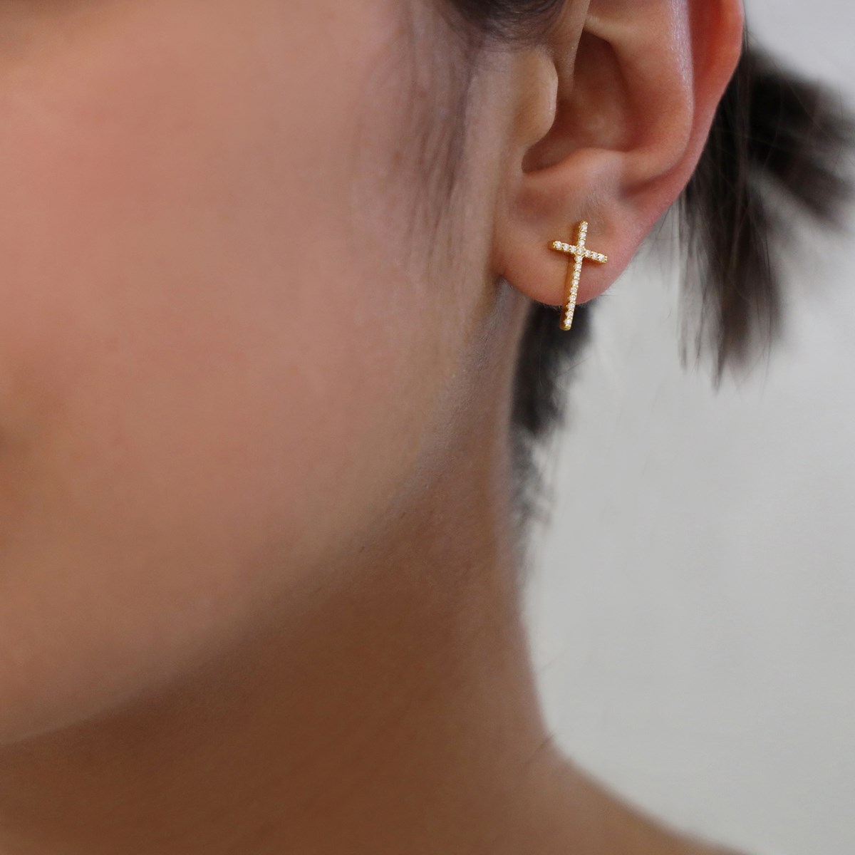 Boucles D'oreilles Argent Forme Croix Doré