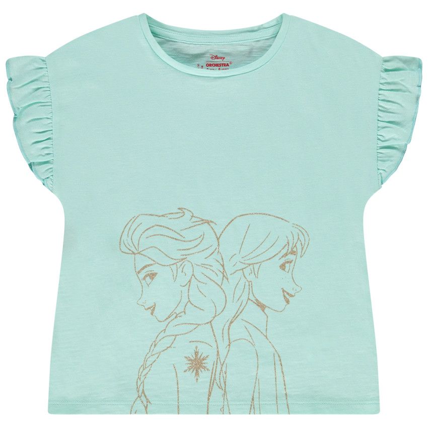T-shirt manches courtes volantées en jersey La Reine des neiges pour fille - Bleu
