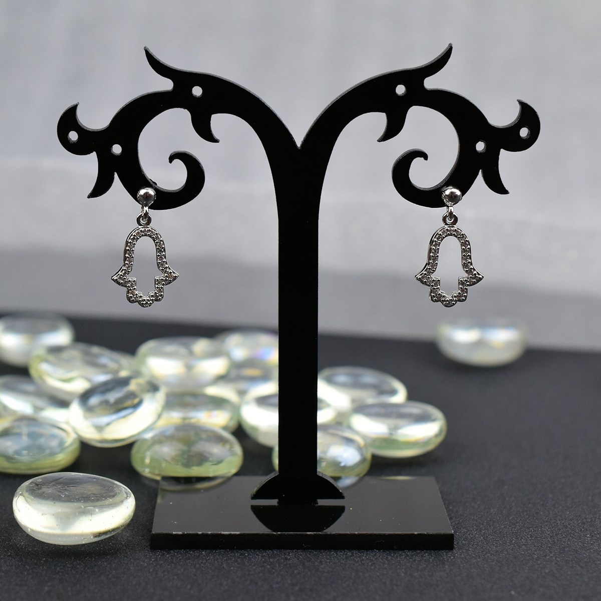 Boucles d'oreilles main de Fatma oxyde de zirconium Argent 925 Rhodié