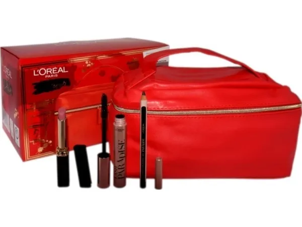 L~OREAL SÆT (MASCARA LASH PARADISE INTENSE BLACK   LE KHOL MIDNIGHT BLACK 101   ROSSETTO MATTE INTENSE VOLUME 640   MAKE-UP TASKE)