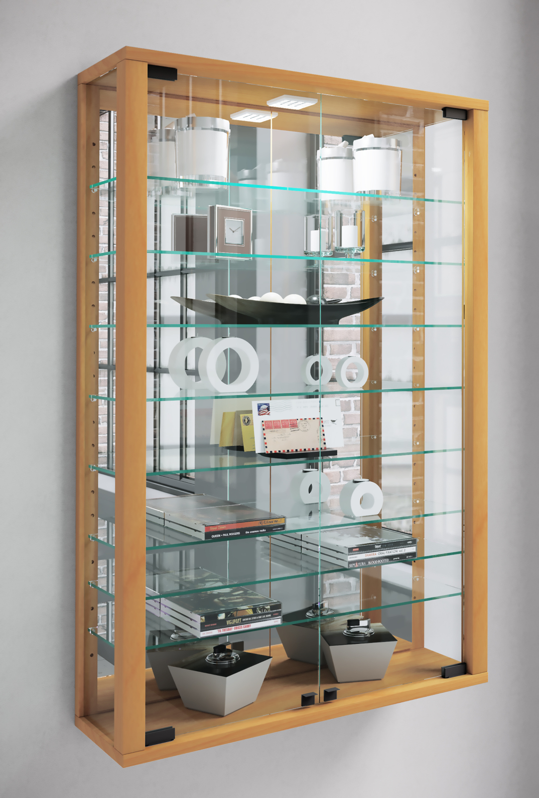 Wandvitrine VITROSA MINI - Buche - inkl. LED-Beleuchtung - mit Spiegel