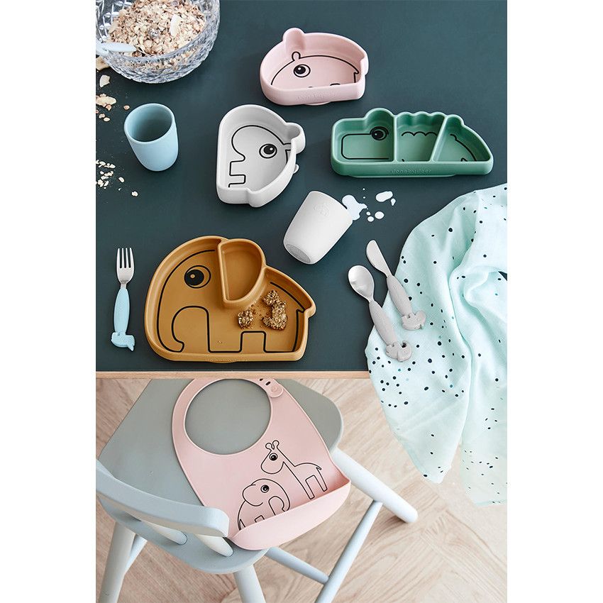 Assiette bol silicone ventouse Ozzo - Rose - Ecru