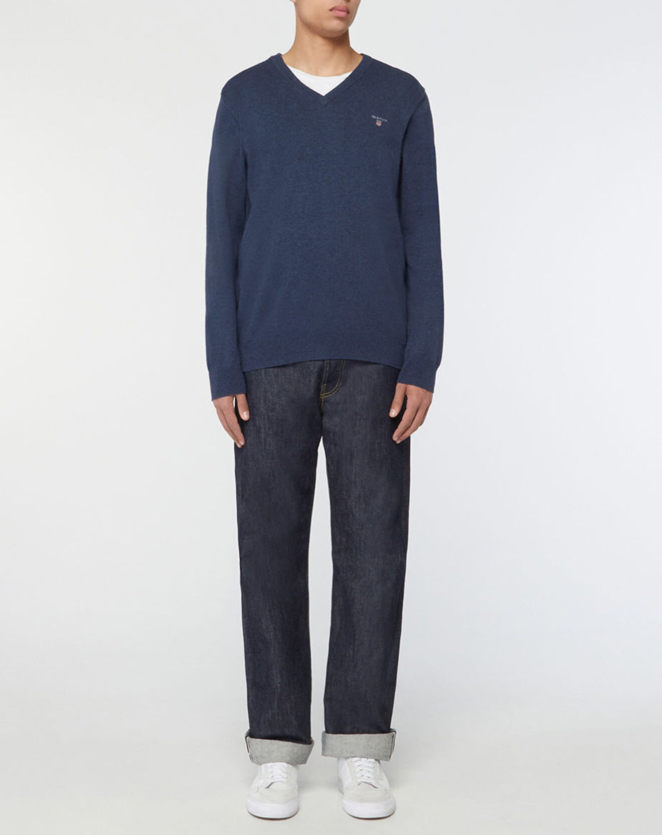 Gant Pull col V coton bleu foncé chiné