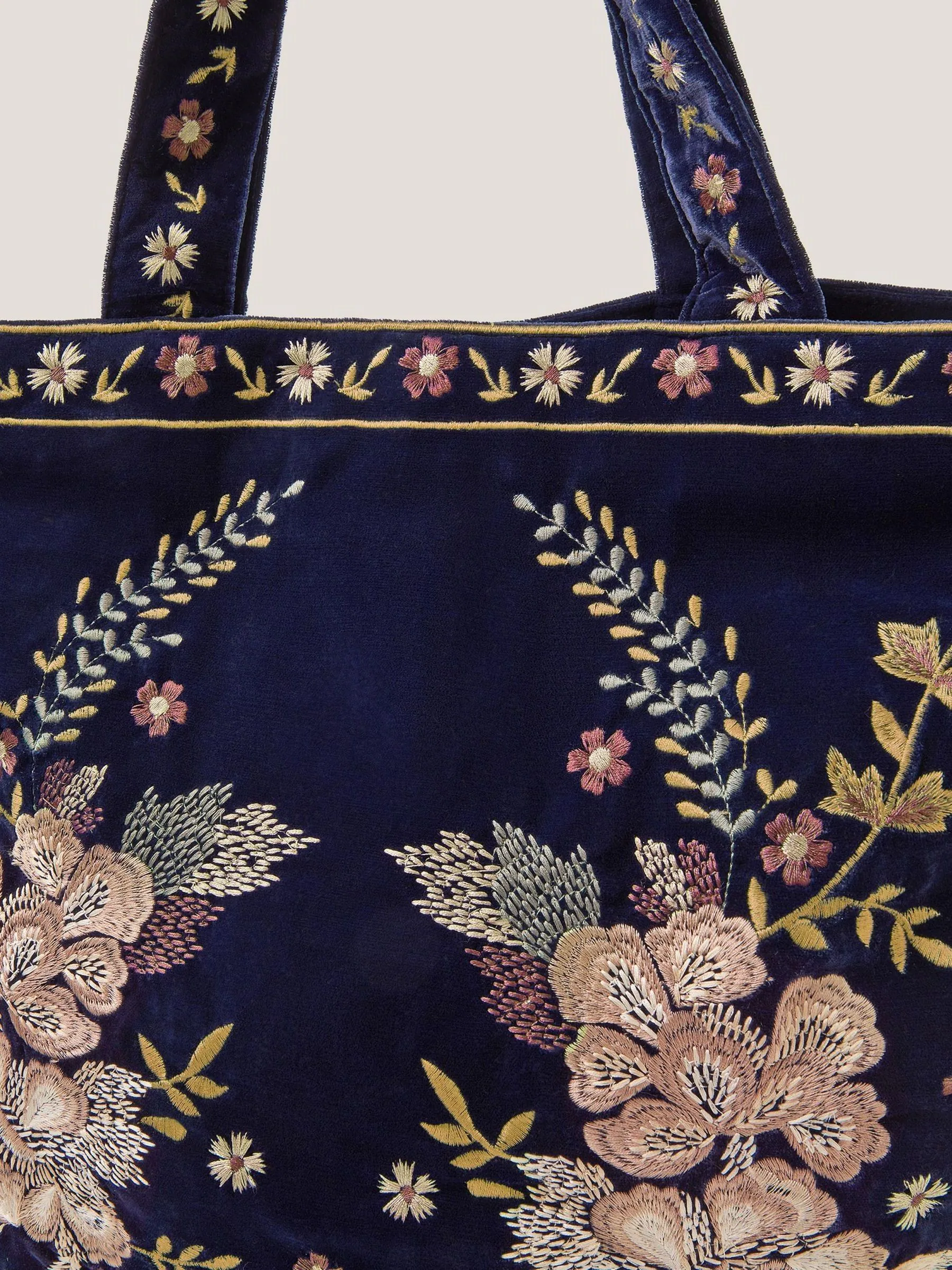 Monsoon Fallon Floral Embroidered Velvet Tote Bag