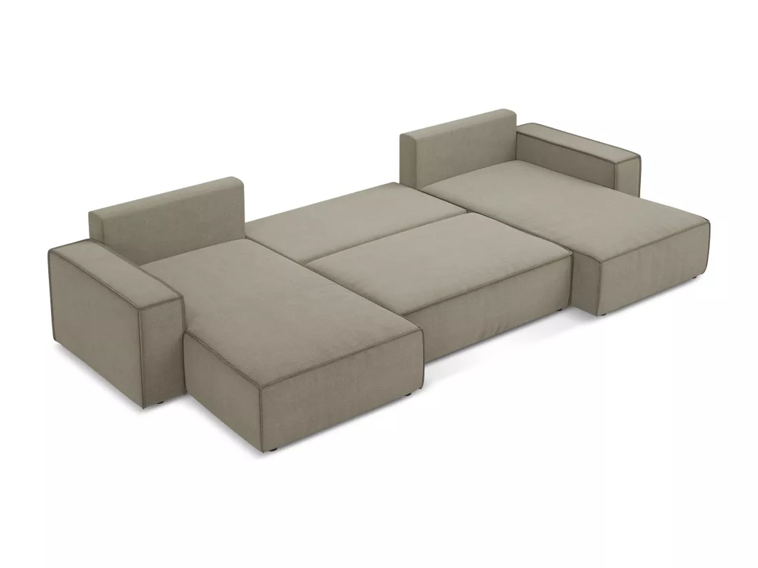 Canapé d'angle panoramique convertible en tissu texturé - beige foncé - KIMO