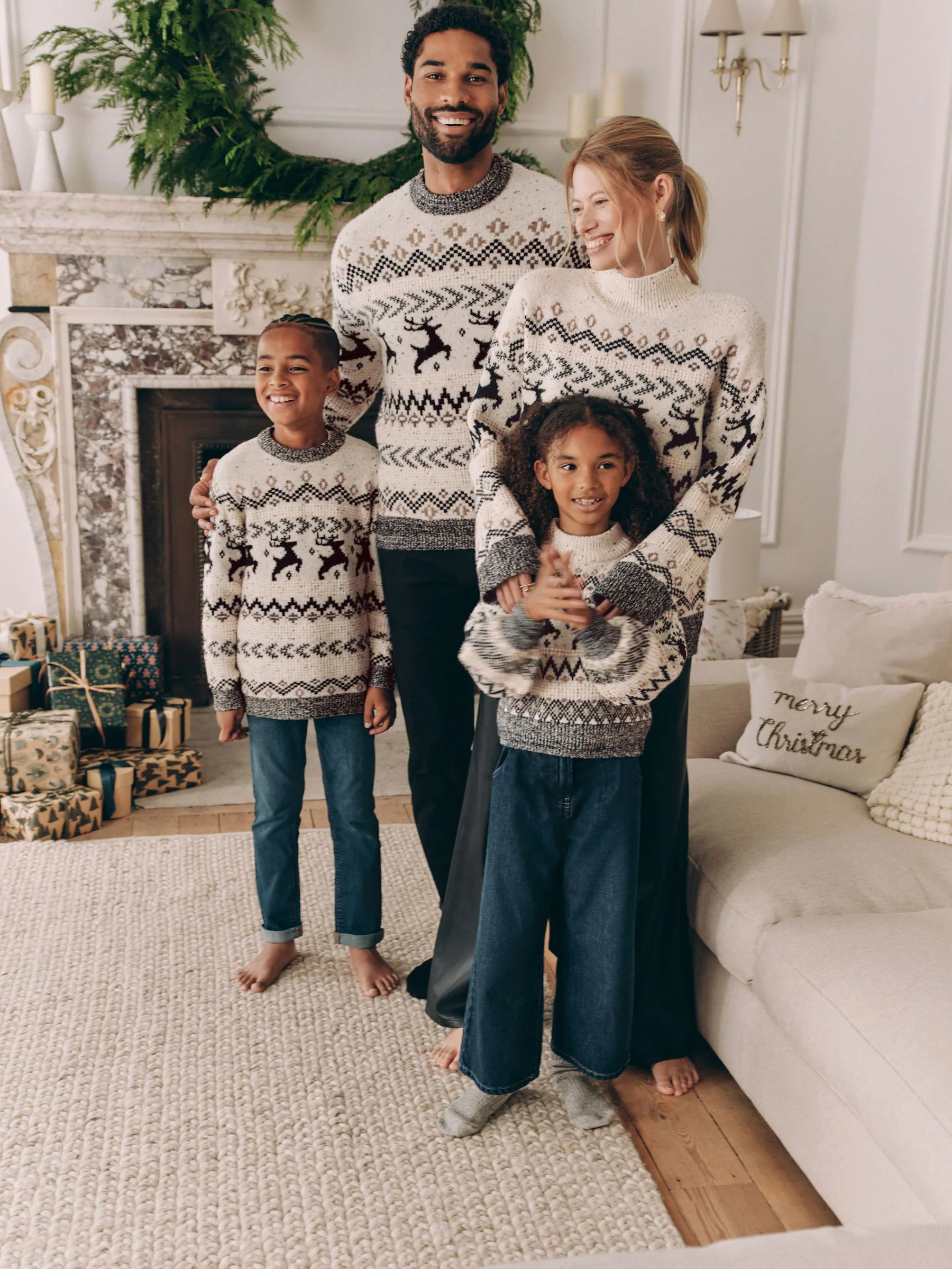 Zwart/wit - Matching Family kersttrui voor heren met Fairisle-patroon en hertmotief