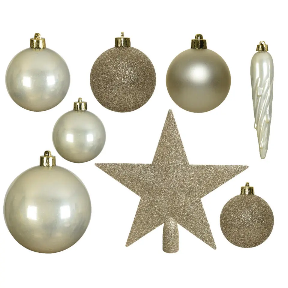 Bellatio Decorations kerstballen - 34-dlg - champagne - kunststof