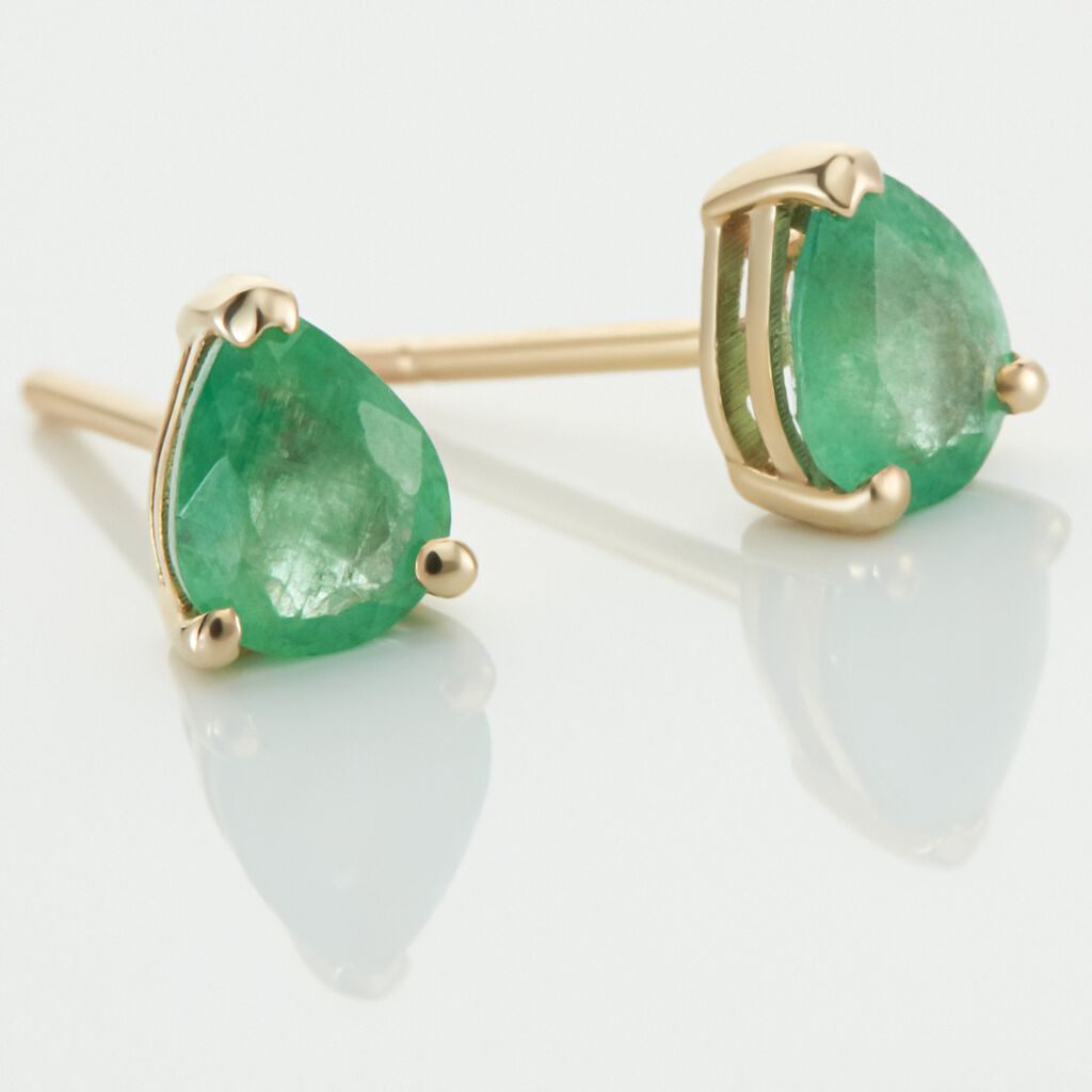 Boucles D'oreilles Puces Or Jaune Isador Emeraude