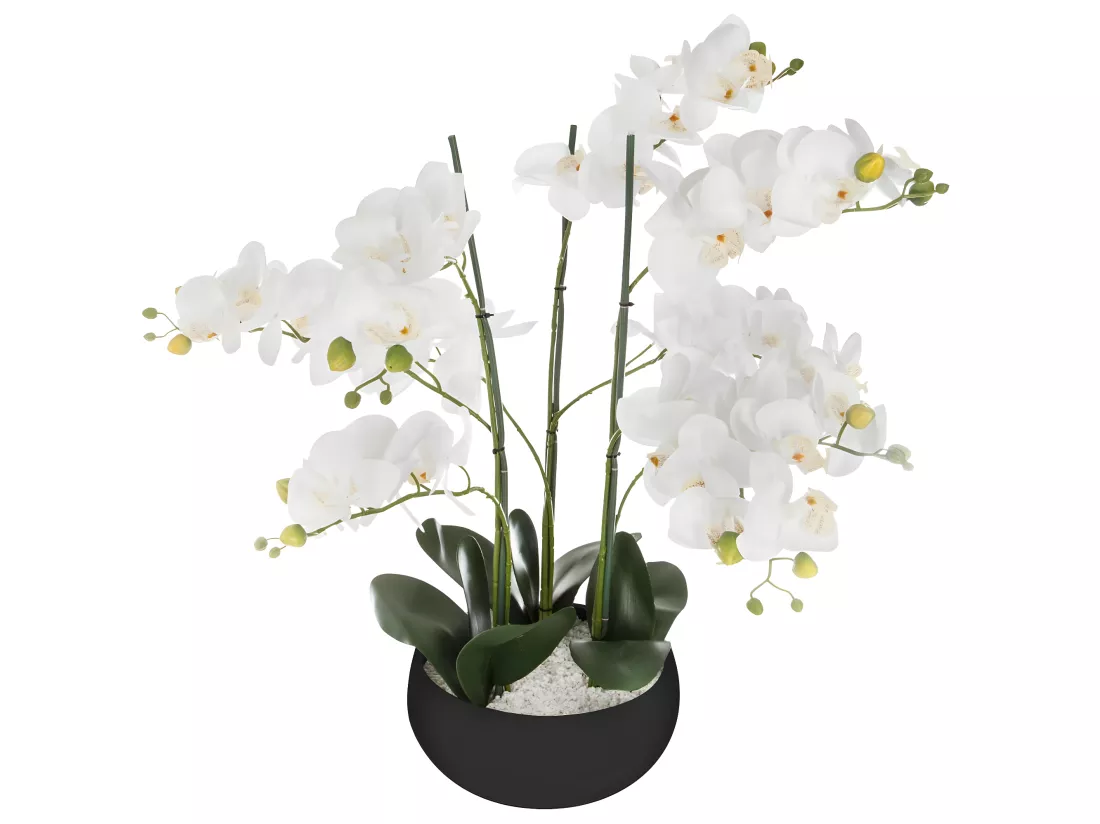 Plante artificielle Orchidée dans Pot en céramique noire H 62 cm