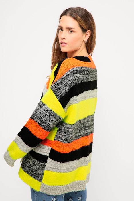 Strickjacke, oversized, Streifen, V-Ausschnitt, Langarm