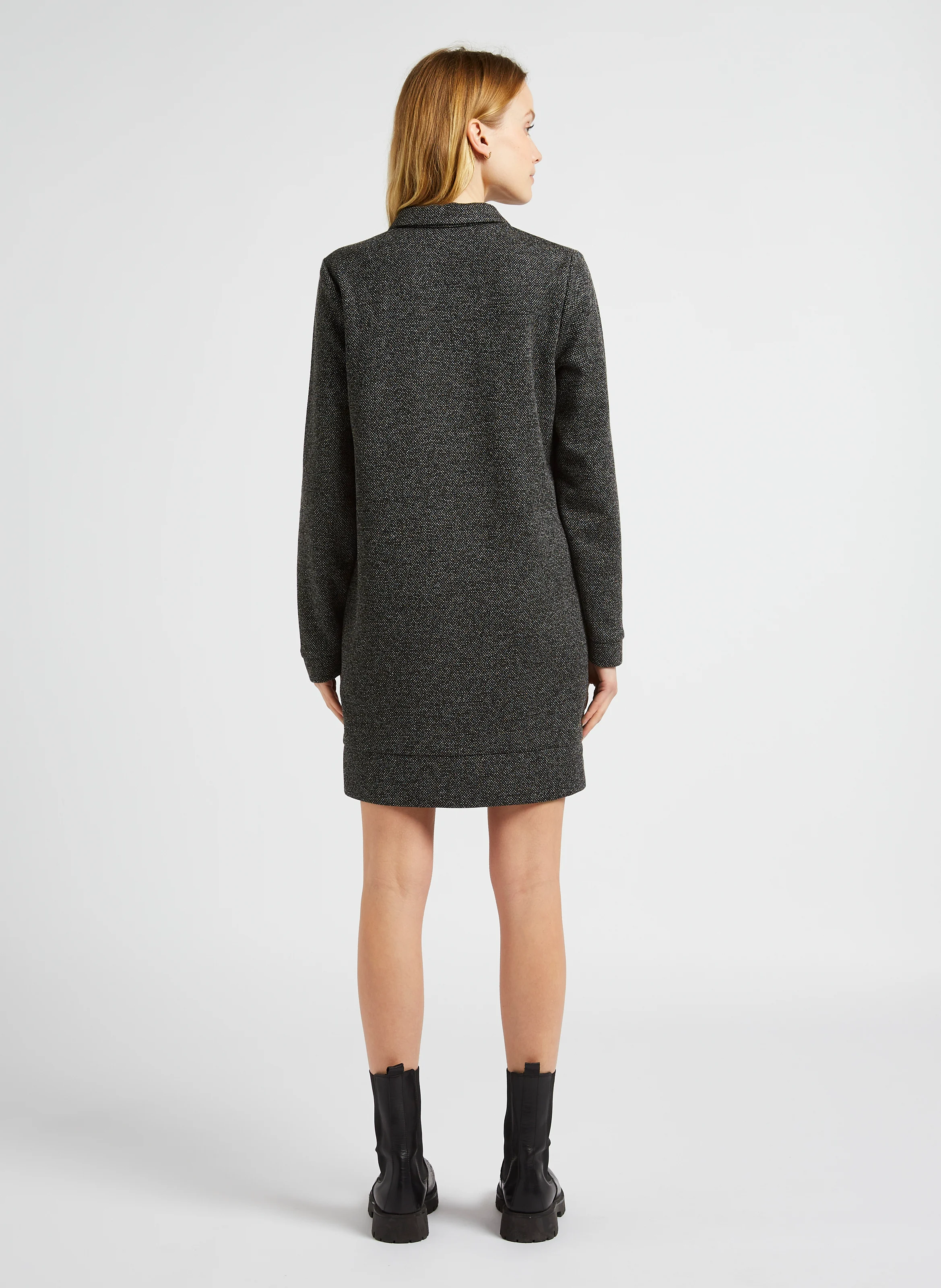 Robe courte ample col à revers | Noir
