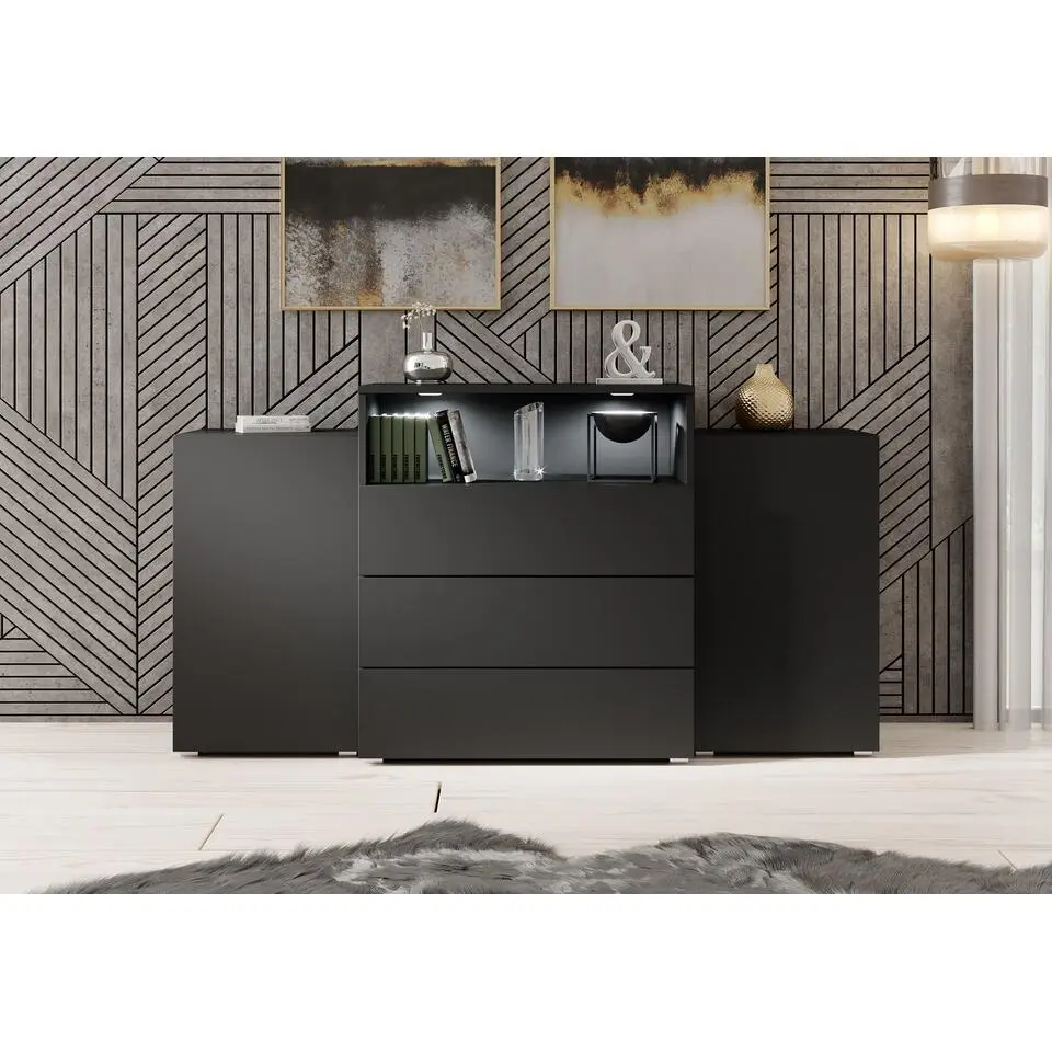 Meubella - Dressoir Universal - Mat Zwart - 150 cm