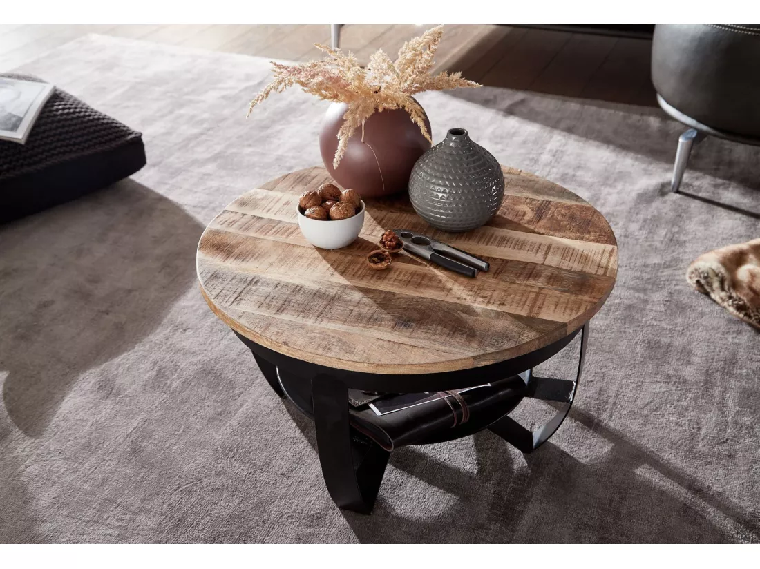 Table Basse Bois Massif 60x34x60 cm Table d'appoint Table de salon Rond
