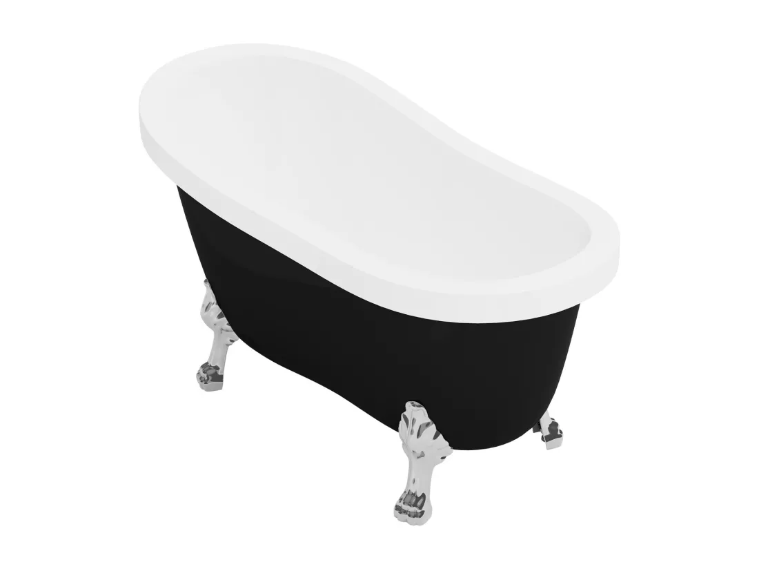 Baignoire îlot rétro avec pieds de lion argentés - 200 L - 145 x 74 x 77 cm - Noir mat - NISOS II