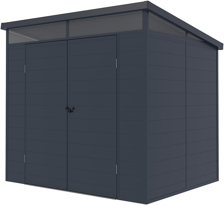 Westmann Kunststoff Gerätehaus Topia L | mit Pultdach & Fenster | Wetterfest & UV-beständig | 238x192x215 cm | Doppelflügeltür | Robuste Polypropylen-Paneele | Leichte Montage | Anthrazit