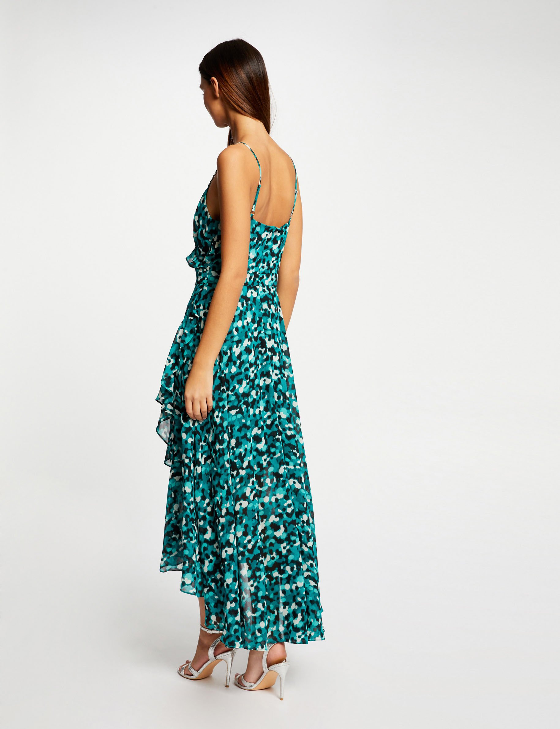 Robe longue évasée imprimé abstrait vert femme - vert