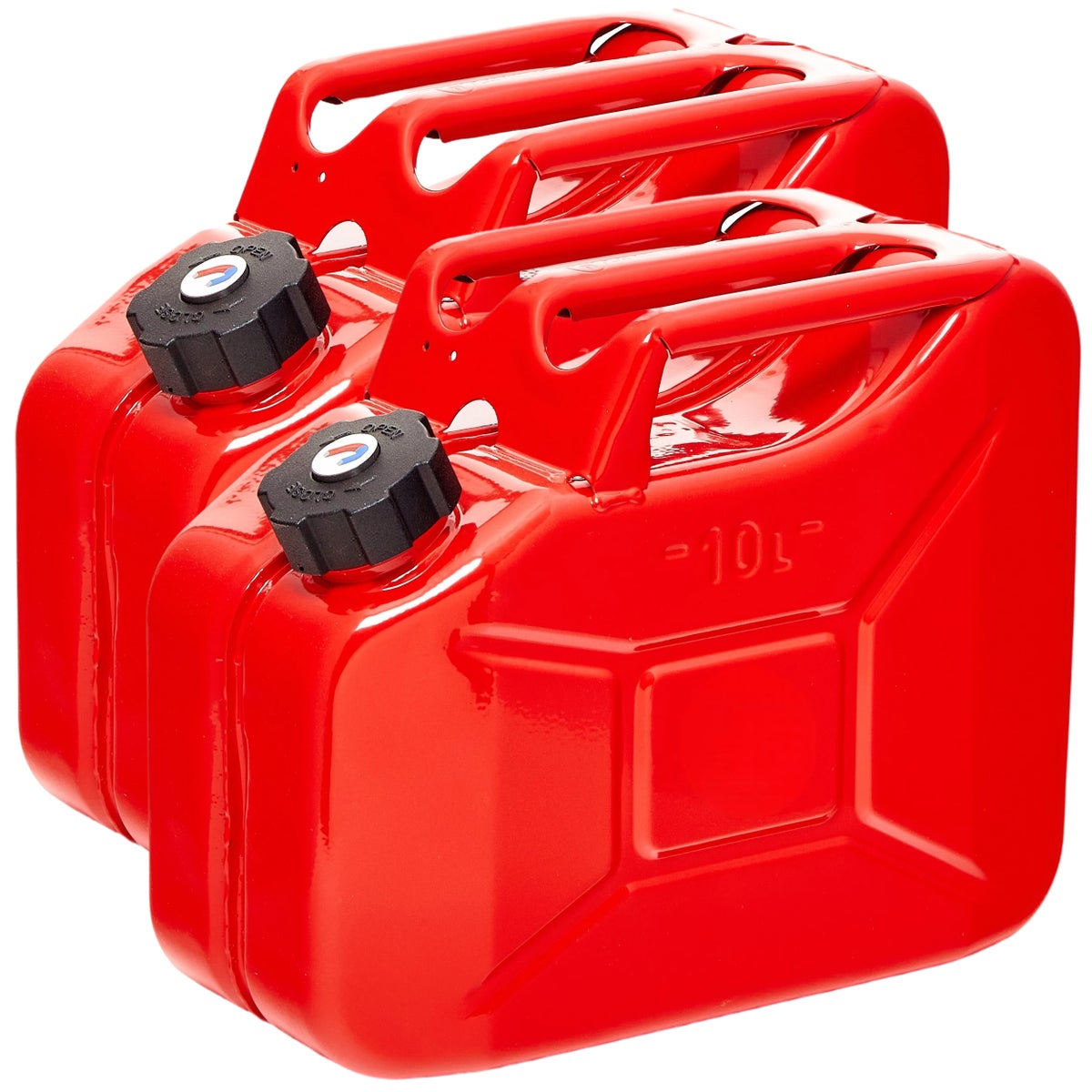 BW Metalen Brandstofbussen, Benzineblikken, 2 x 10 Liter met Schroefdop - Rood - RAL 3000 - TÜV-getest en UN-goedgekeurd - Gemaakt in Europa