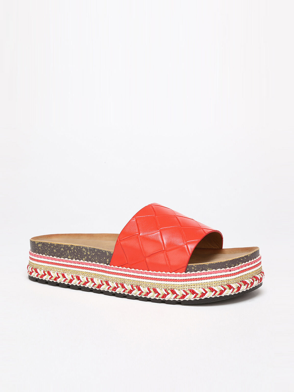 Mules à plateforme ethnique et strass- Rouge