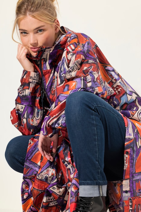 Funktions-Regencape, Unisex, Print, Kapuze