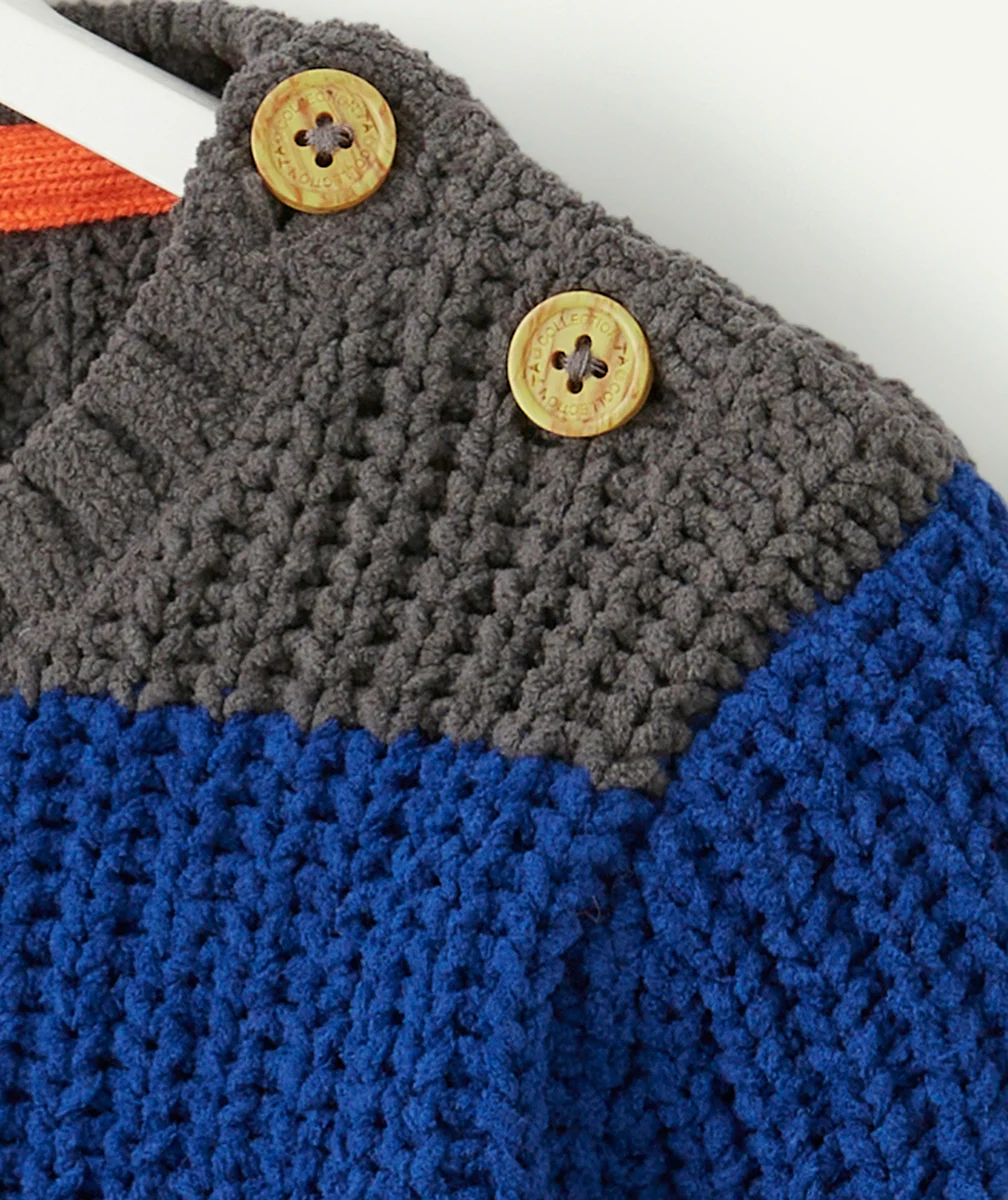 PULL TRICOT BÉBÉ GARÇON EN FIBRES RECYCLÉES RAYÉ GRIS ET BLEU
