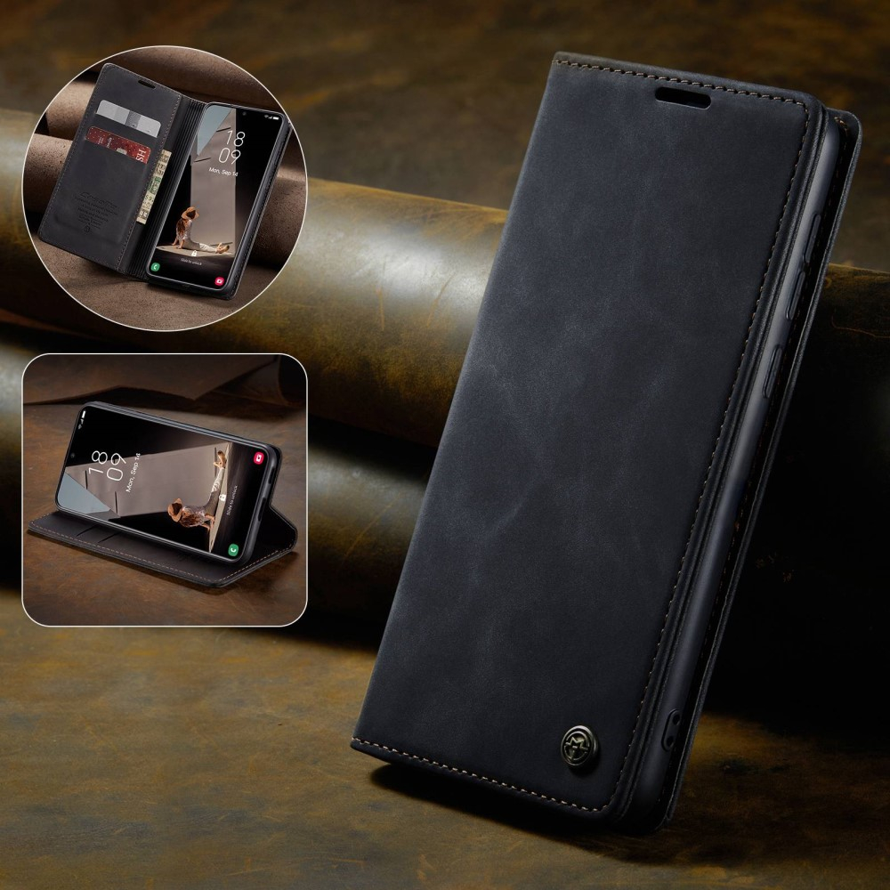 Samsung Galaxy S21 FE 5G Leder Tasche Flip Wallet Etui mit Kartenfächern - Schwarz