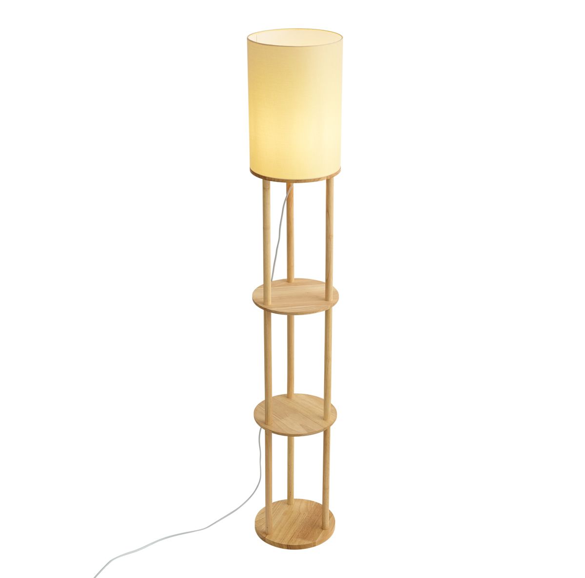 Moderne vloerlamp hout met beige kap - Stojon