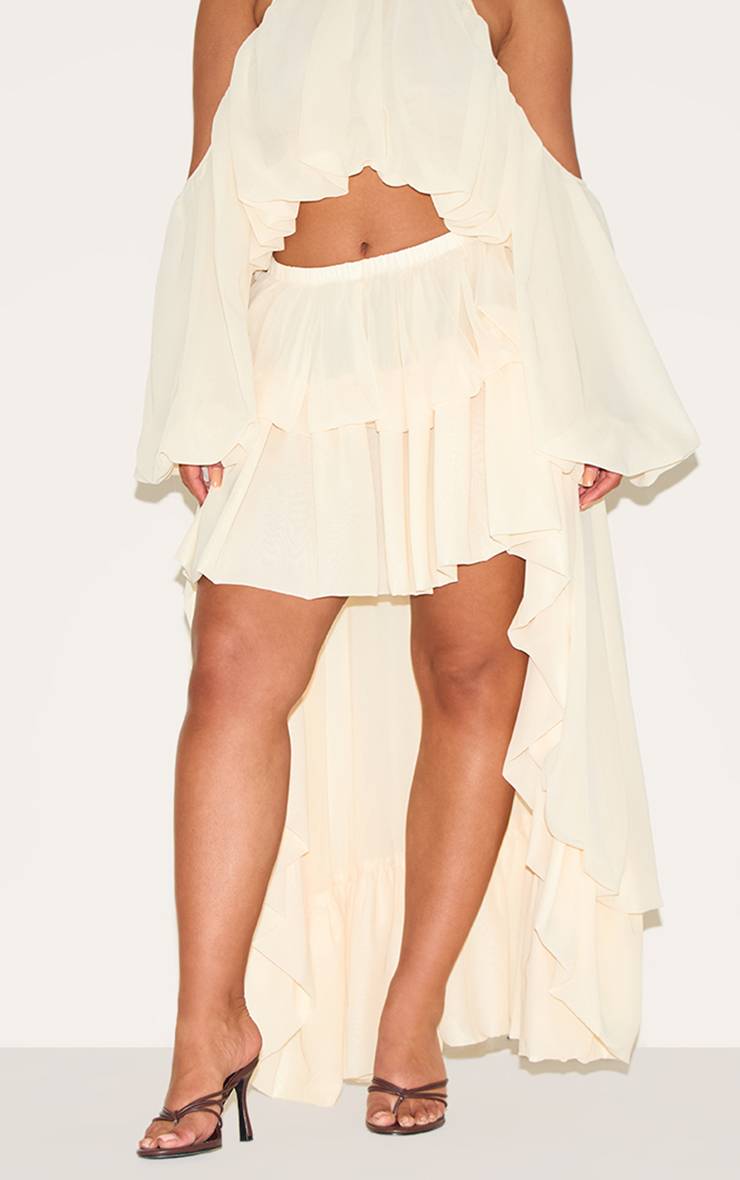 Crème Jupe Longue Évasée En Mousseline À Volants Étagés Shape Co-ord