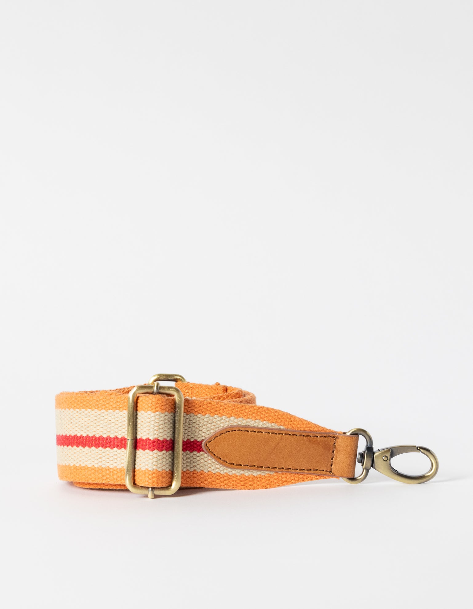 Striped Webbing Strap - Orange, Red & Cognac Classic Leather