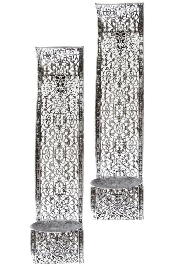 2er Wandteelichthalter-Set NANDI - schwarz - Metall - 37,5 cm