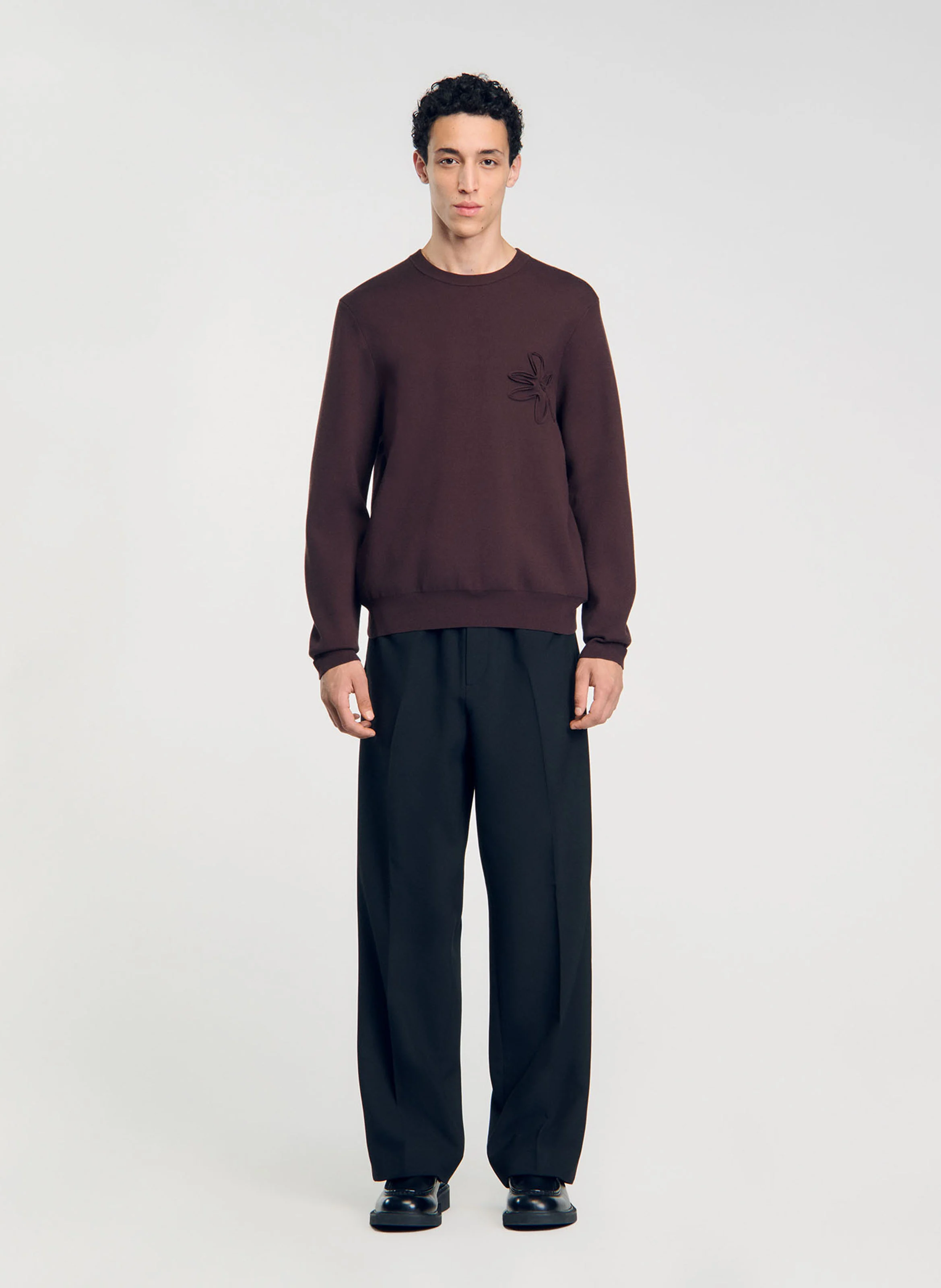 Sweat droit à fleurs | Marron