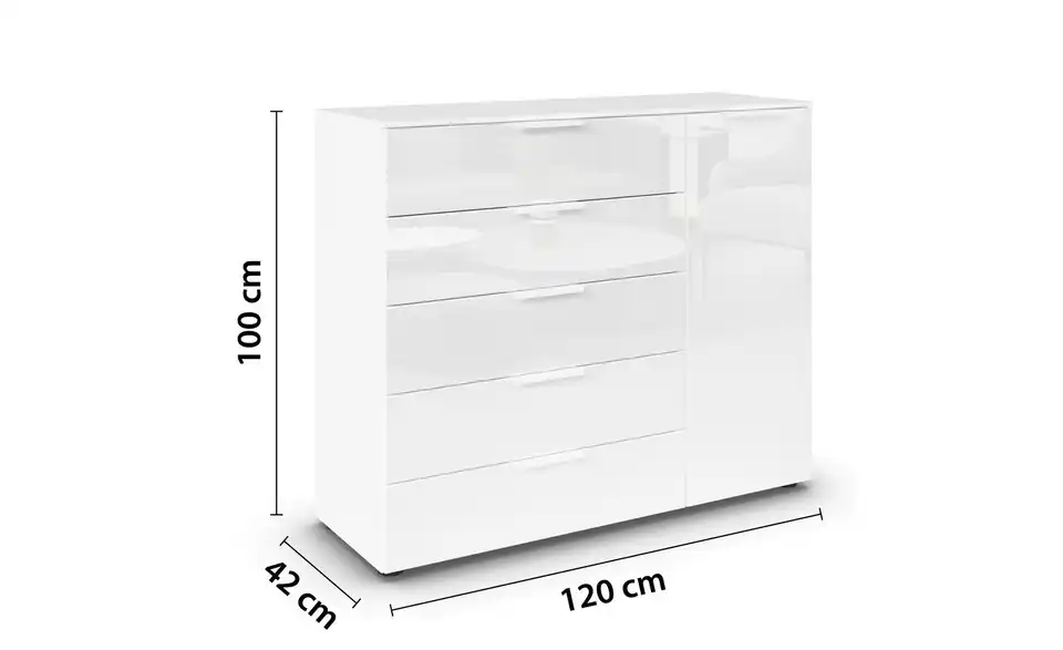 Sideboard Weiß Weiß Front: Glas, Oberboden: Dekor Weiß