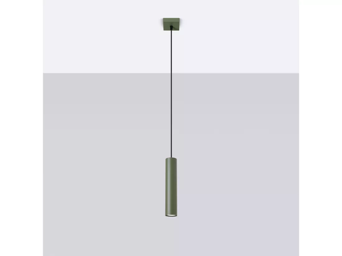 Lampe à suspension Lagos grenier en acier - 1 sources lumineuses - L.8 x H.118 cm - vert olive