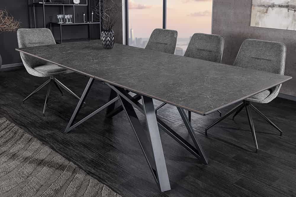 Ausziehbarer Esstisch ATLAS 160-200cm graphit grau Keramik schwarz Metall