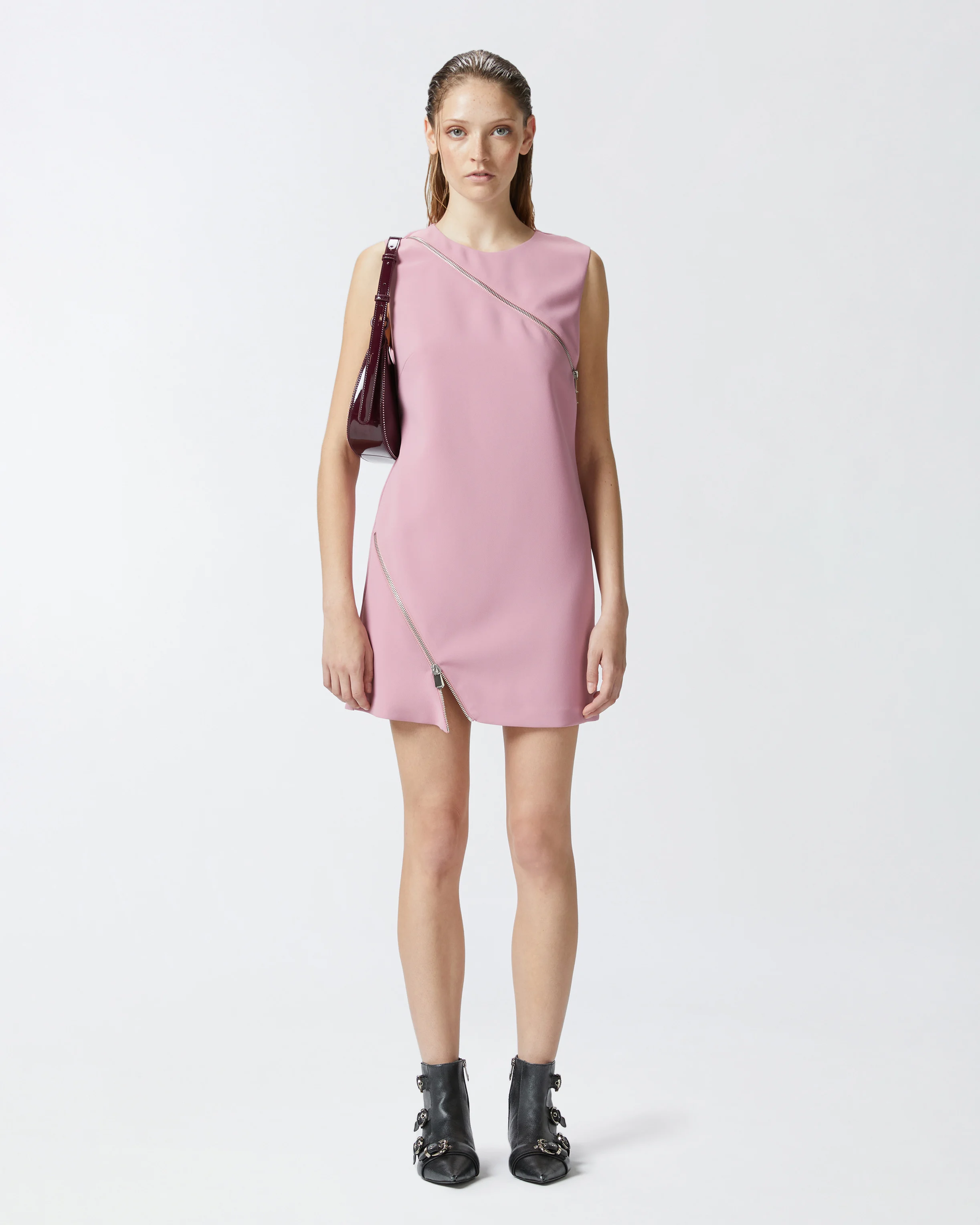 Robe courte avec fermeture zippée asymétrique | Rose