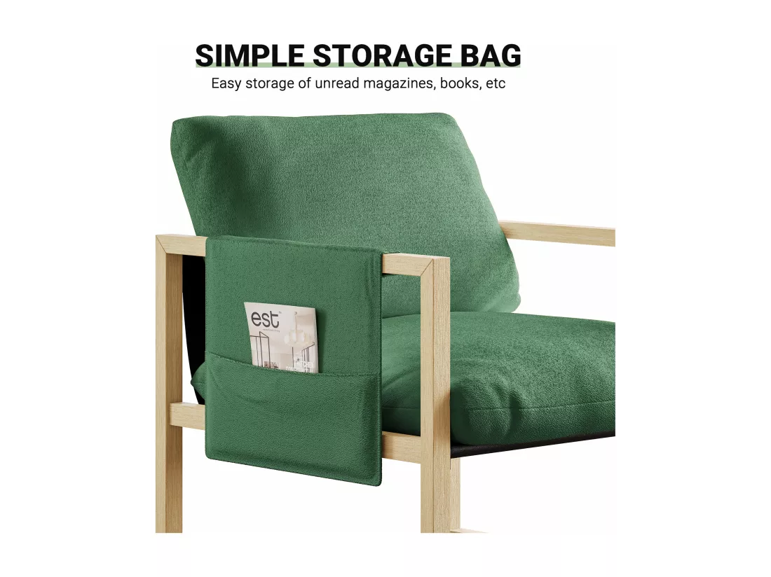 Fauteuil relax - Fauteuil scandinave - Fauteuil rembourré en tissu sherpa - ergonomique - Bois Massif - Vert - 79x68x83CM