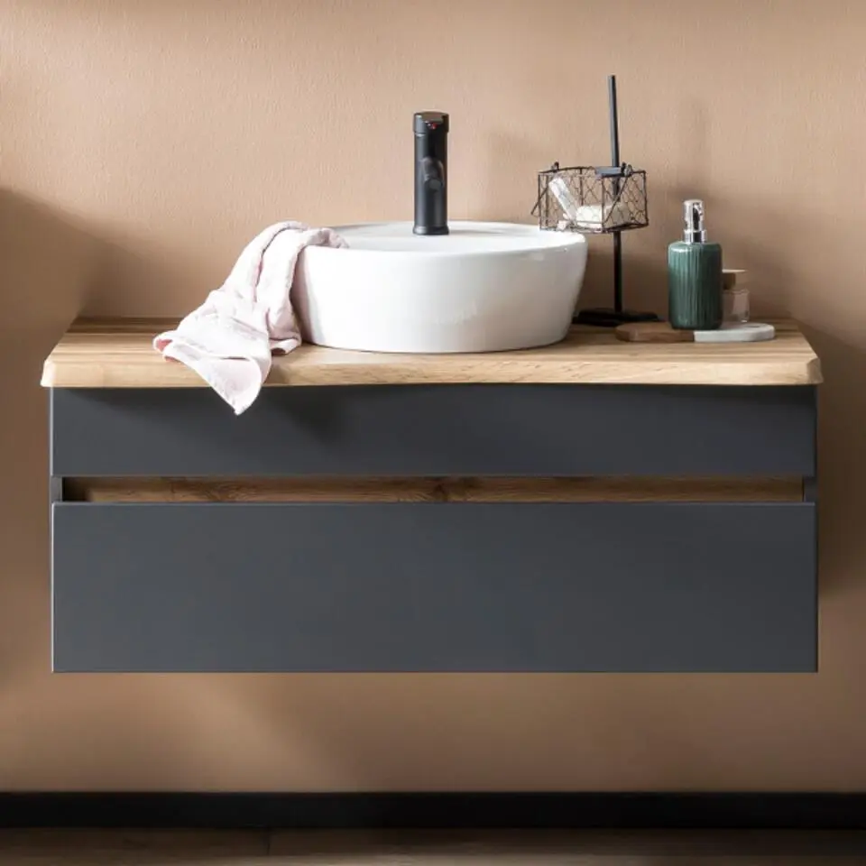 Wastafelmeubel Vikas 101cm 2 lades - antraciet/eik