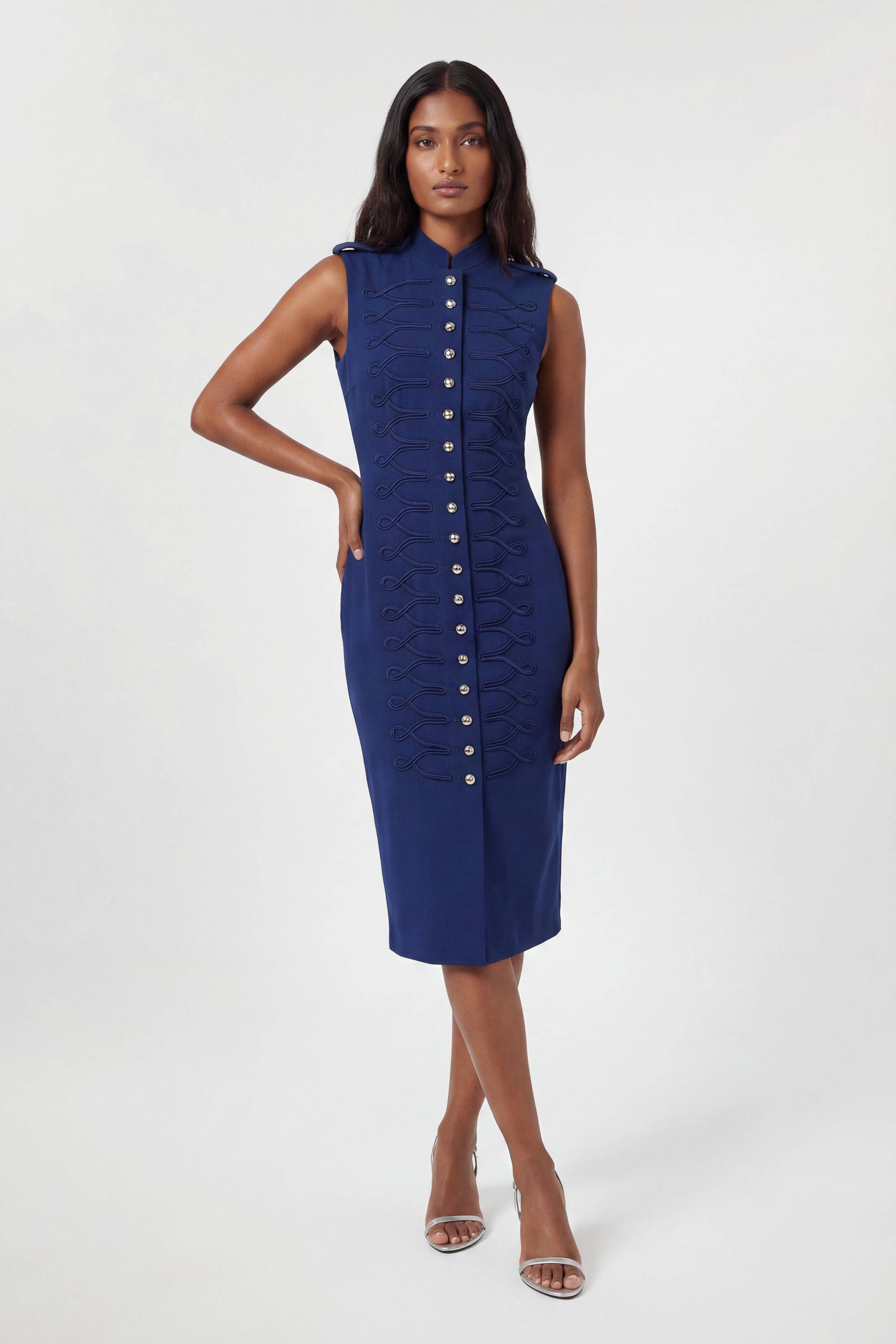 KarenMillen Robe Crayon Droite Compacte Stretch À Détails Boutons Petite