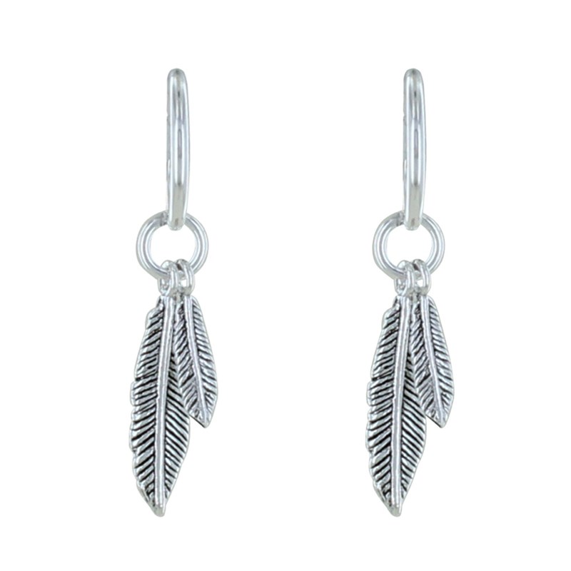 Boucles d'Oreilles Mini Créoles Argent et Deux Plumes