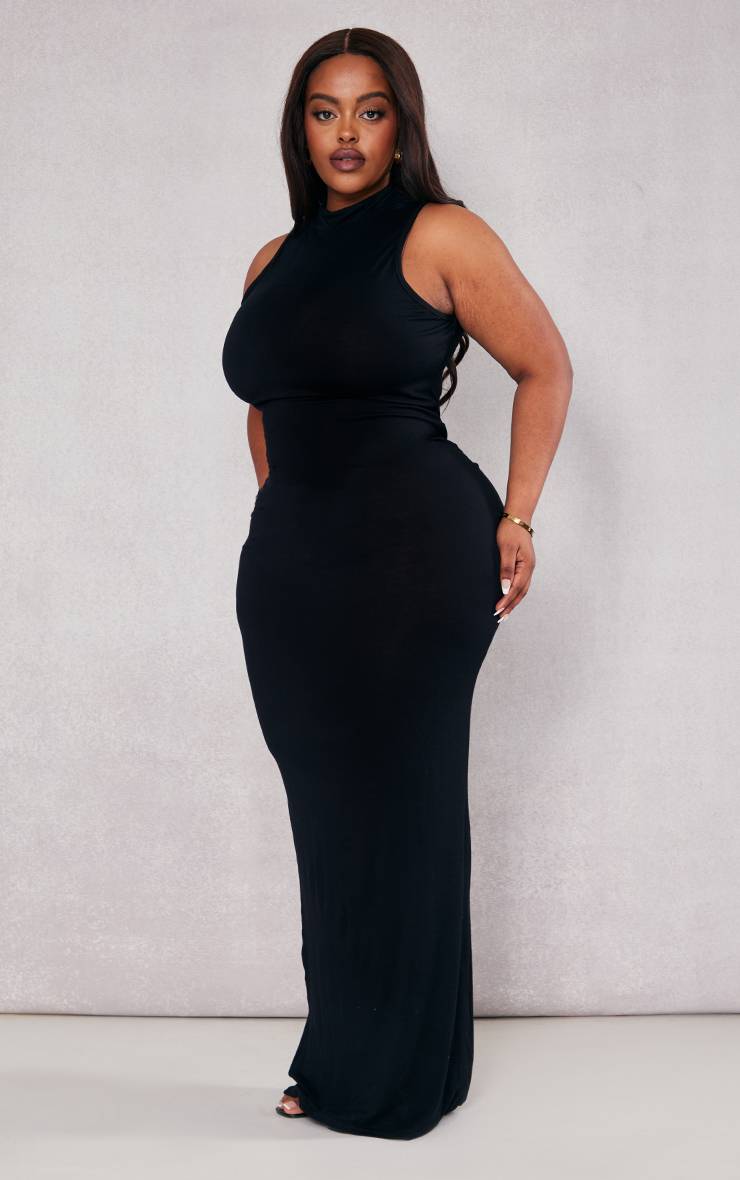 Noir Robe Mi-longue Col Montant Grande Taille