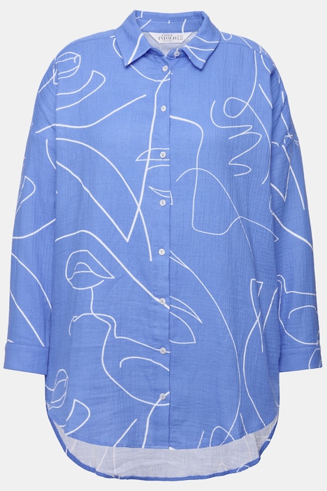 Hemdbluse, oversized, Musselin, Print, Langarm