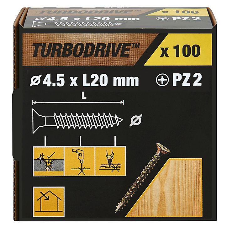 Vis à bois Turbodrive Premium pozidriv zinguée jaune 4.5x20 mm - 100 pièces