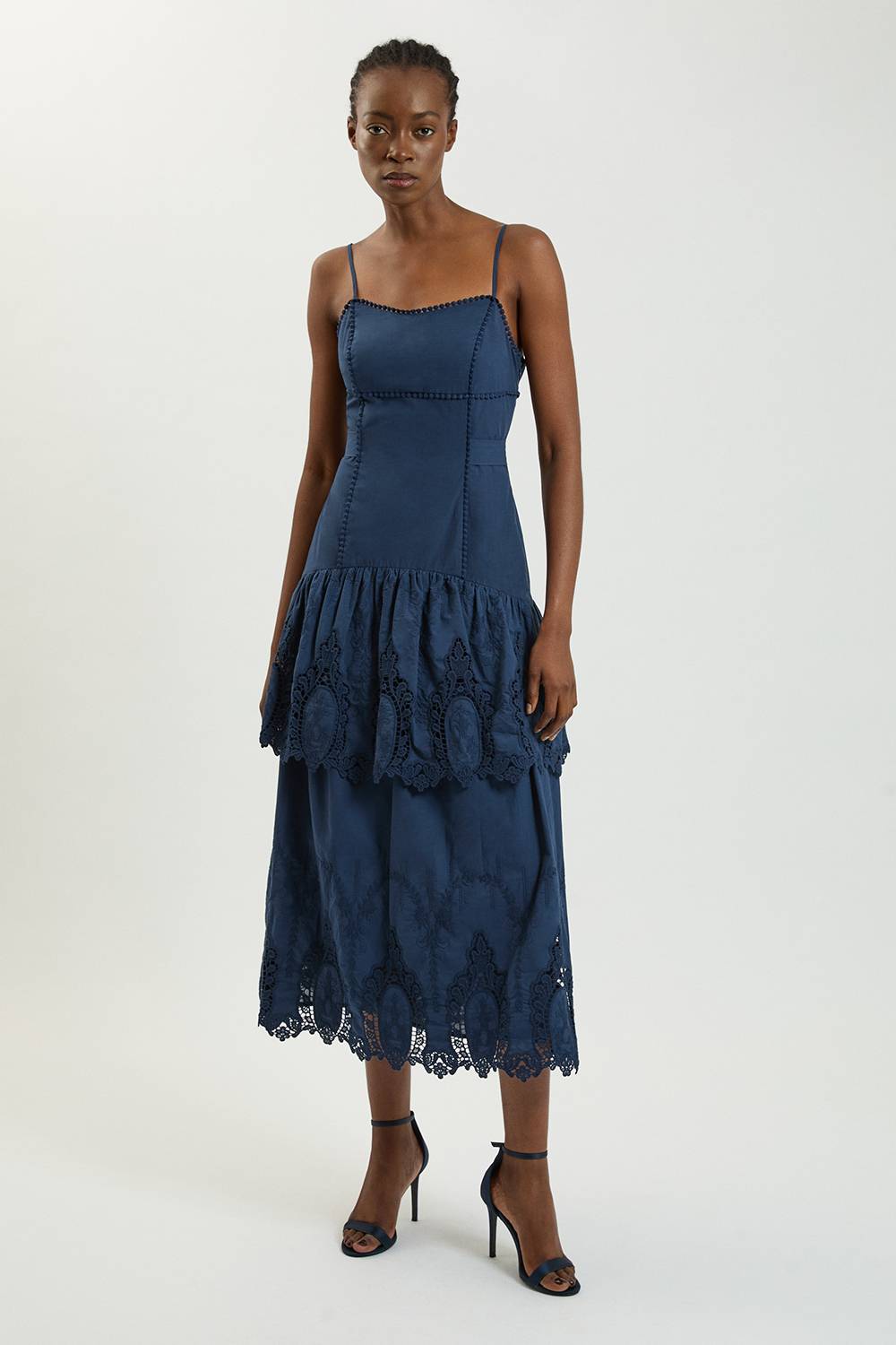 KarenMillen Robe Midi Tissée En Coton À Découpes Et Bretelles Fines