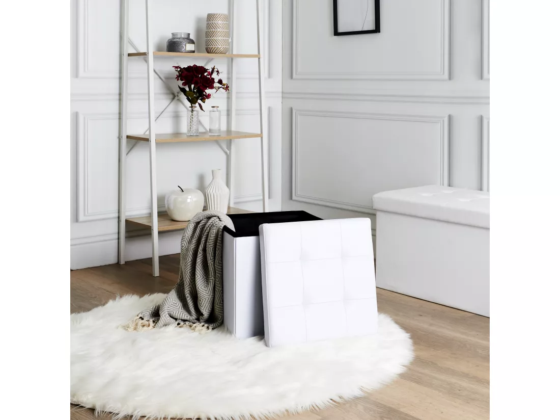 Coffre Pouf Pliable Pu Blanc