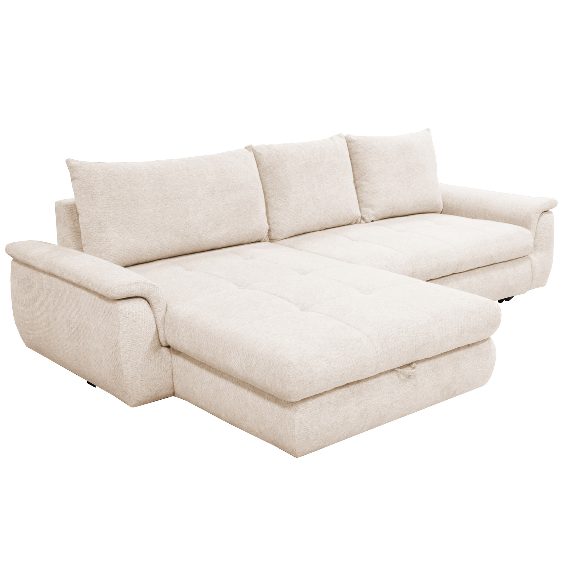 Ecksofa - cream - mit Liegefunktion - Staukasten links