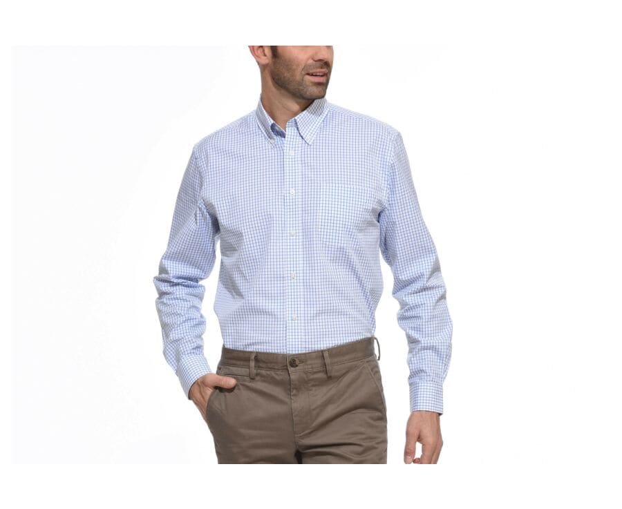 Chemise blanche carreaux bleus - Col américain - GRAYSON