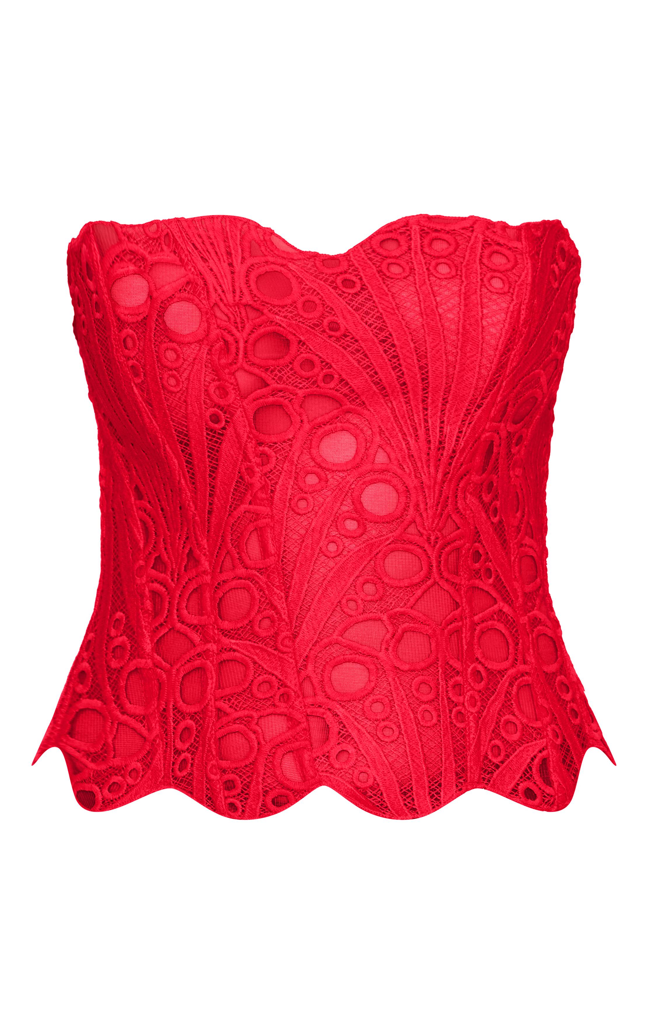 Rouge Corset En Dentelle Florale Transparente Texturée