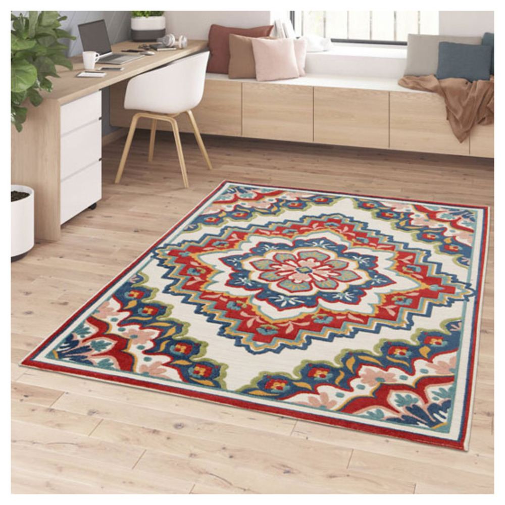 Tapis de salon ou d'extérieur ethnique - rosace - multicolore - 164 x 230 cm