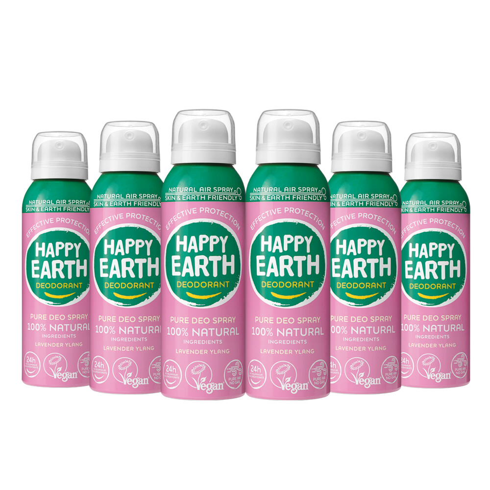 6x Happy Earth 100% Natuurlijke Deodorant Natural Air Spray Lavender Ylang100 ml